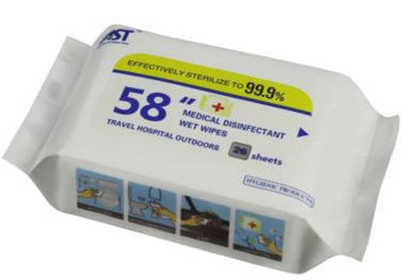 Bilde av Medical Disinfectant Wet Wipes, 26 pk, 50gsm dotted nonwoven fabric,16*20cm AST Antibak