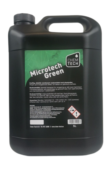 Bilde av Microtech Green 5 ltr. Kraftig, alkalisk vannbasert vaskemiddel med planteoljer.Vask av gulv.Dos: 1-4 - 1-10