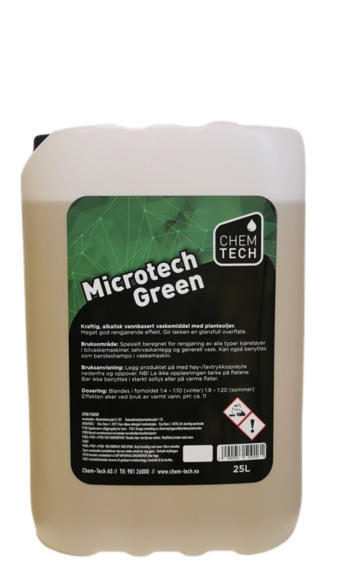 Bilde av Microtech Green 25ltr. .Kraftig, alkalisk vannbasert vaskemiddel med planteoljer. Vask av gulv.Dos: 1-4-1-10