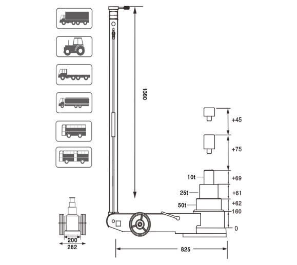 Bilde av Snit Lufthydraulisk jekk 50 tonn 160 m.m. minimum 50-25-10 T