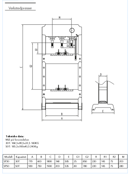 Bilde av Snit hydraulisk presse 30 tonn med luftgang