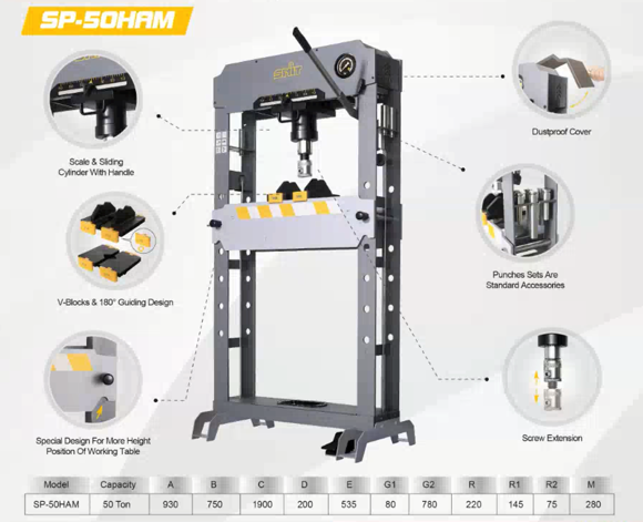 Bilde av Snit hydraulisk presse 50 tonn med luftgang