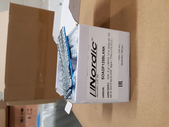 Bilde av lodd  5 gr LIMING 12 pr strips stk 100 stk pr box 6 kg bLANK  fagre ( TPALU-FE.ECO )