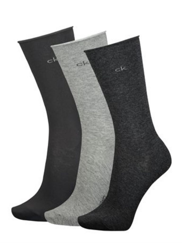 Calvin Klein 3PK EMMA ROLL TOP CREW socks, dark grey melange